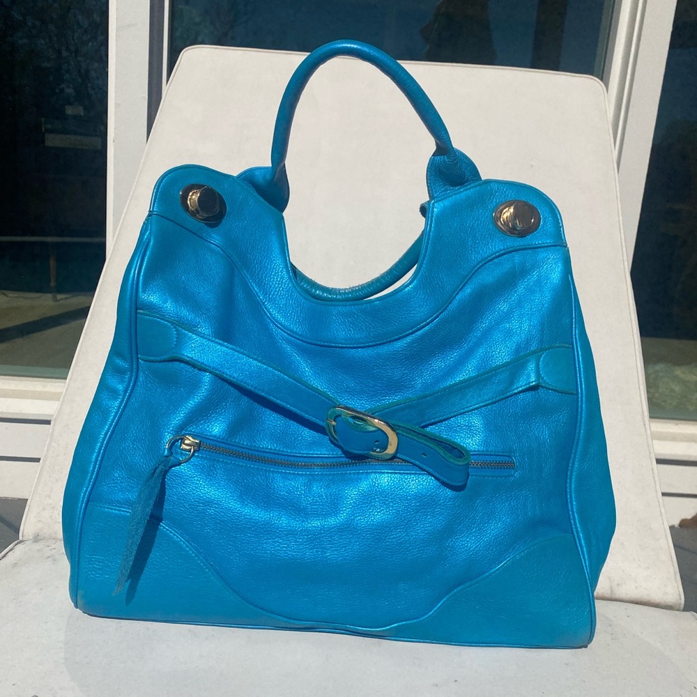 Electric Blue Metallic Leather Foley & Corrina Tote